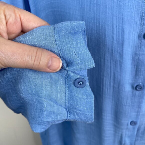 Breezy Lane Womens Button Up Tunic Top Size XL Blue Beachy Gauzy Cover Up Travel - Picture 9 of 11